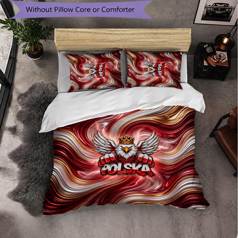 Poland Football Pattern 3 Pieces Bedding Set Soft Microfiber Duvet Cover with Pillow Cases for Bedroom