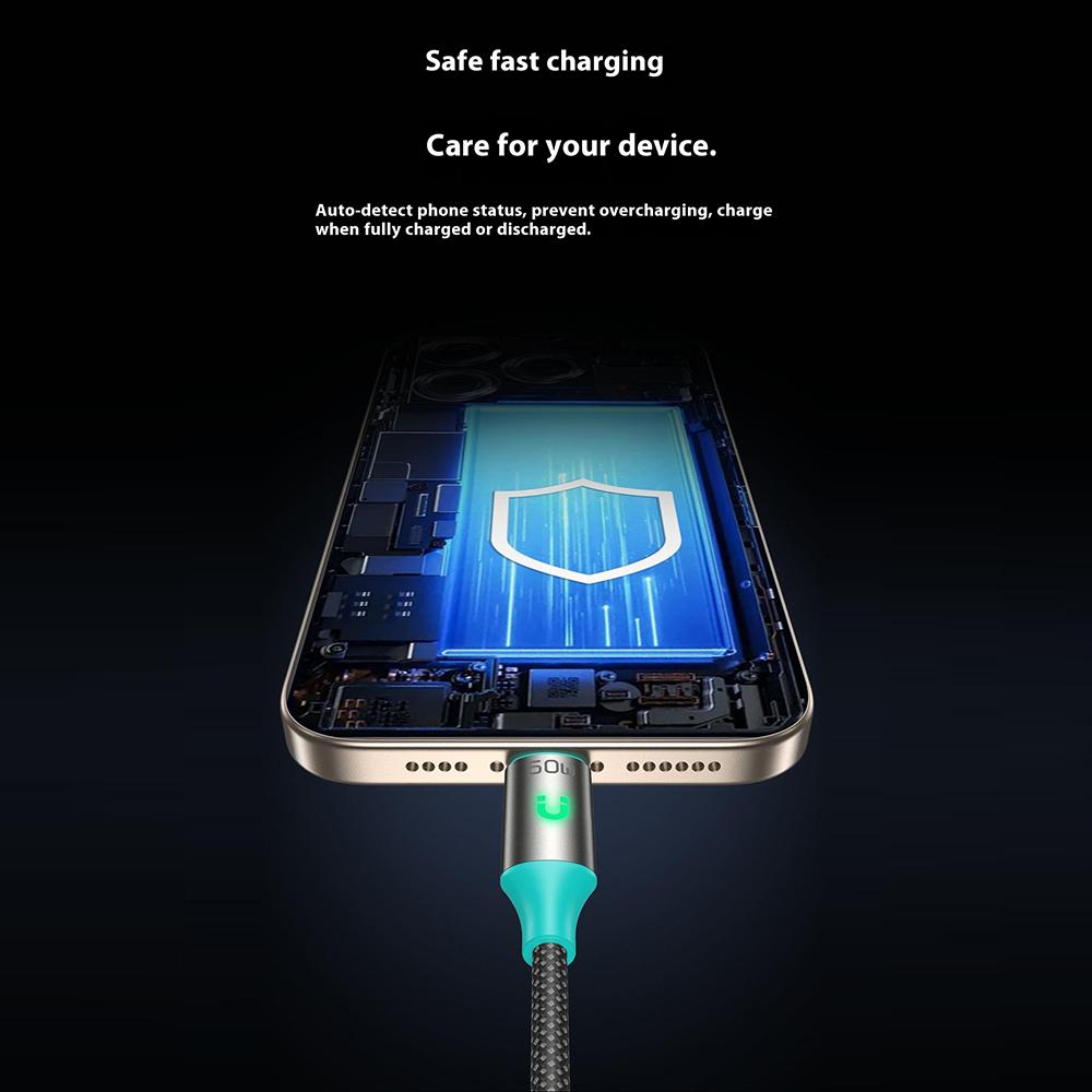 TOTU CB-22-CC 120cm USB-C To USB-C Data Cable 60W Fast Charging Smart Auto Disconnect Braided Cord