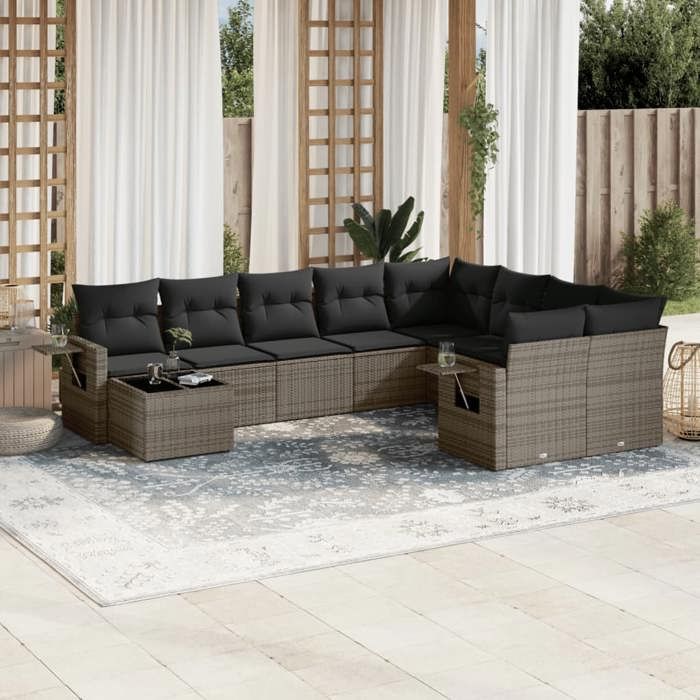 VidaXL Salon de Jardin avec Coussins 10 pcs, Canapés de Terrasse, Ensemble de Meubles de Patio, Mobilier d'Extérieur, Gris 3252997