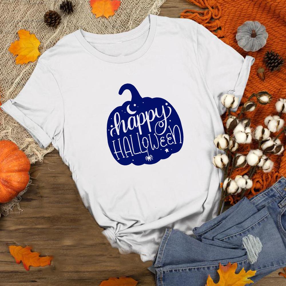 Happy Fall Pumpkin Halloween Day Graphic Tees Women Short Sleeve T Shirt Streetwear Aesthetic T