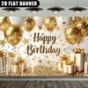 2D flat banner 1 piece - Shiny luxurious golden theme balloon gift box design birthday banner poster.PMJ