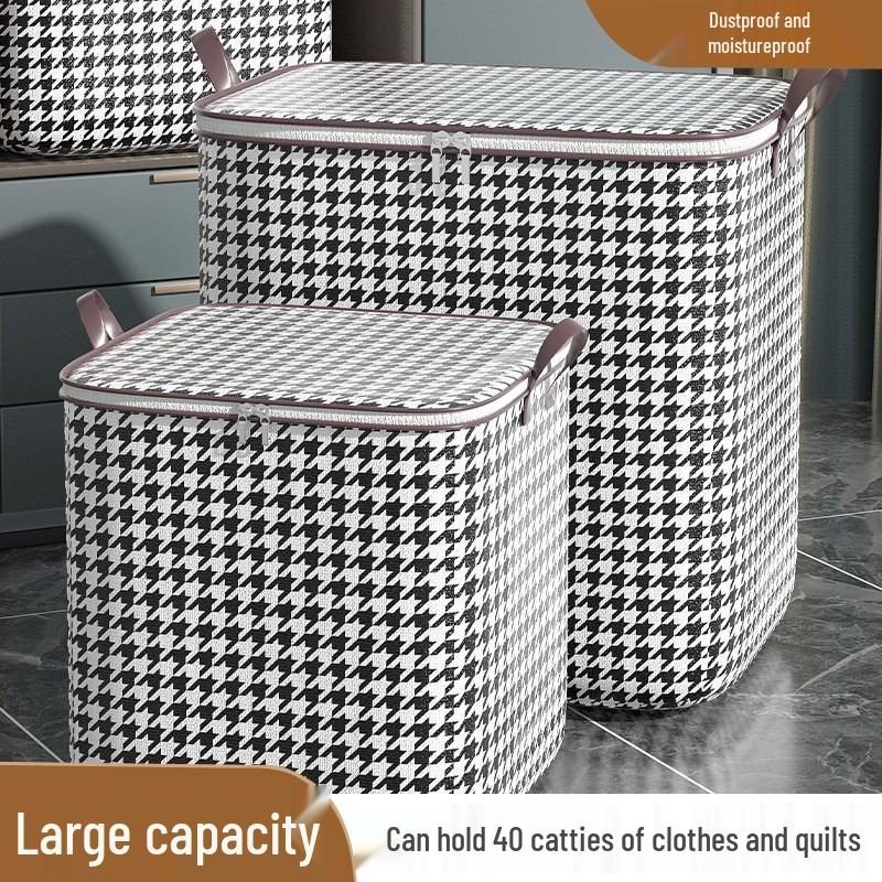 Houndstooth Quilt Storage Bag: Wardrobe Organizer Dustproof Container