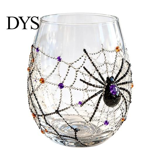 Creative Beverage Cup Halloween Ghost Whiskey Glass, Black Cat Spider Net Skull Tumbler for Clear Borosilicate Glass Cocktail, 350ml Spooky Drinkware