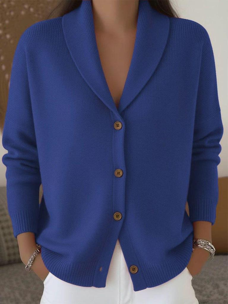 Women's Loose Fit Lapel Knit Cardigan - Soft, Cozy, Plain Color, Long Sleeve Autumn/Winter Sweater