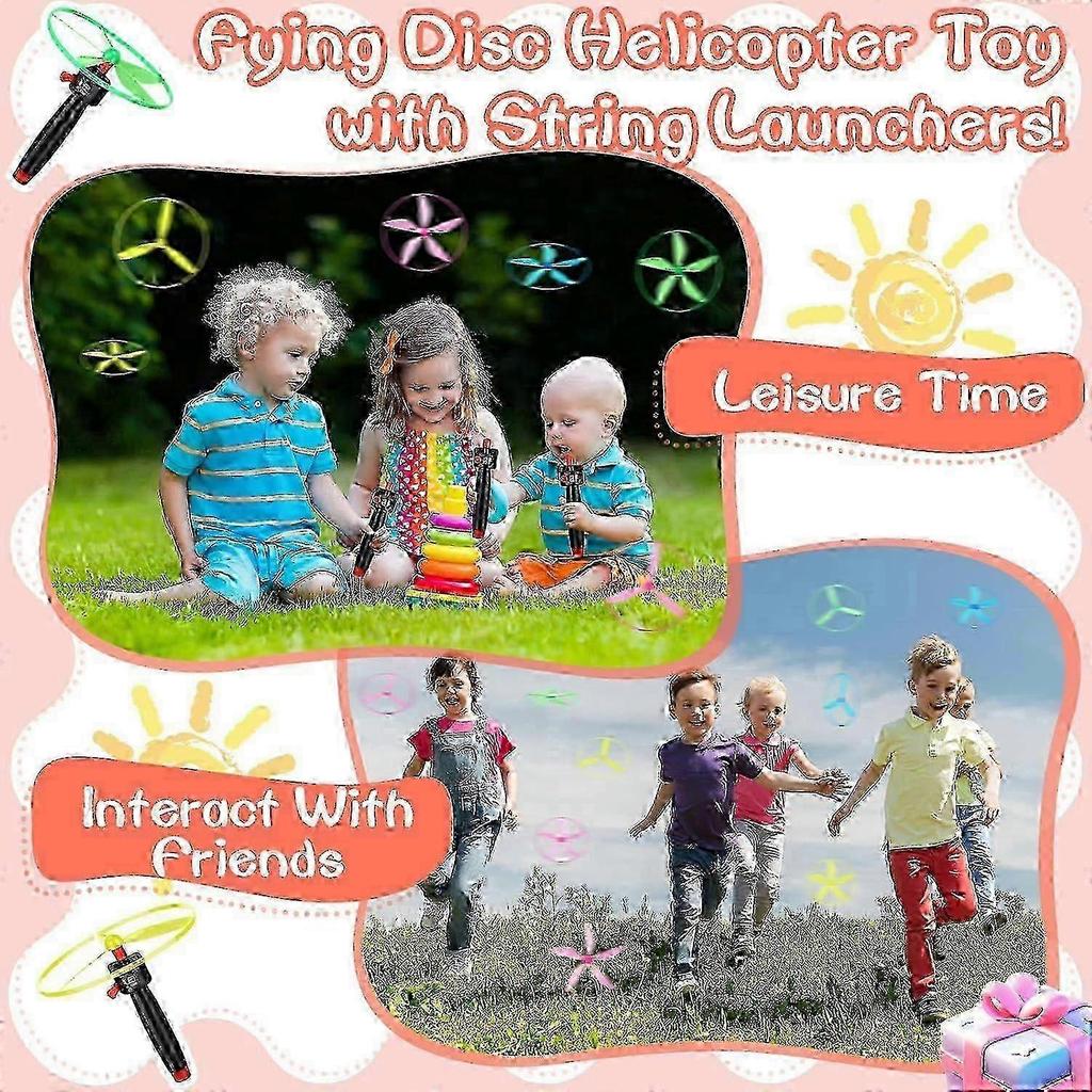 12-Piece Flying Saucer Disc Helicopter Toy Set with 4 String Launchers and 8 Disc Launcher Toys for Kids Edition 0905