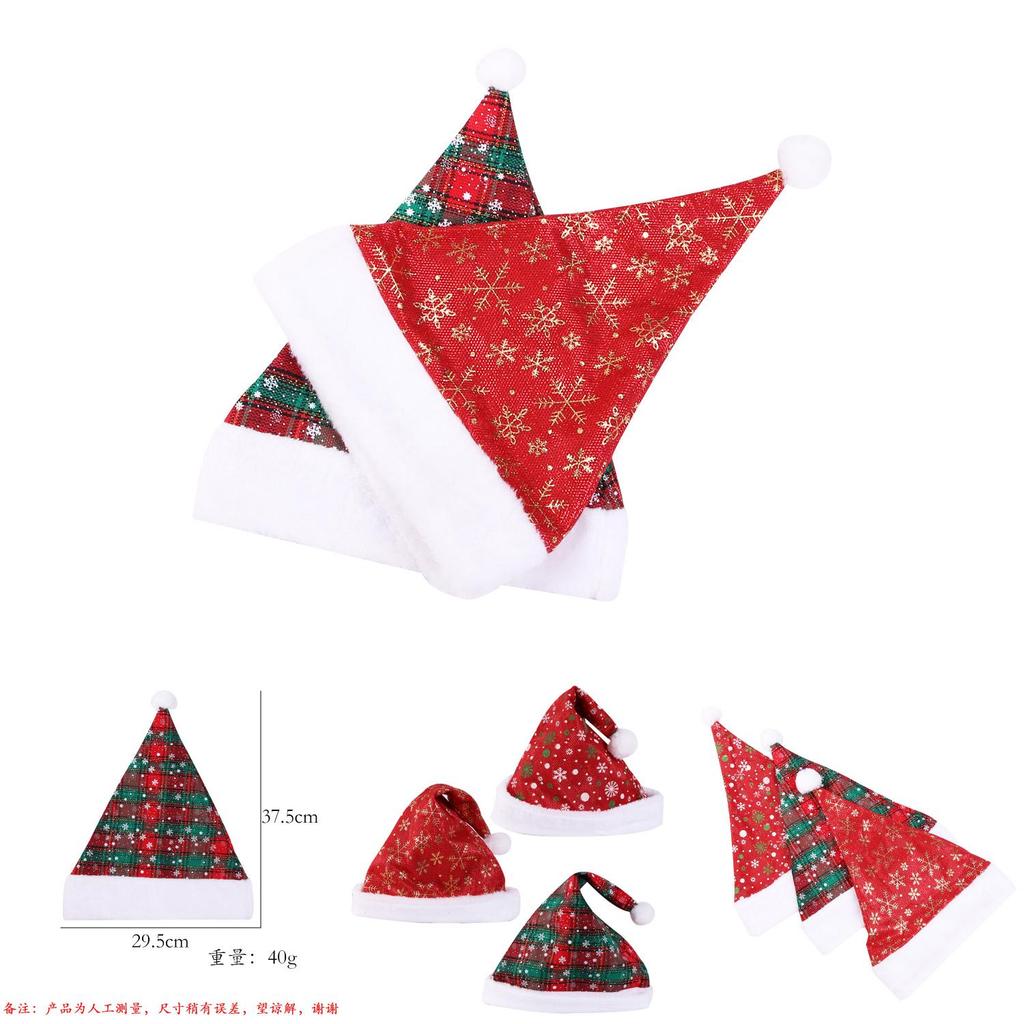 Cozy Thick Red Plaid Santa Hat With Plush Snowflakes For Holiday Decor