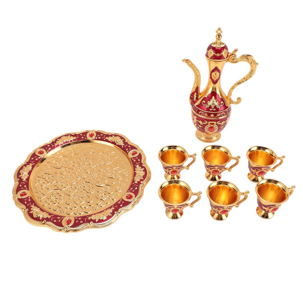 Vintage Coffee Pot Set European Wine Pot Kit With 6 Cups Teapot Tea Service Set for Wedding Birthday Gold Red