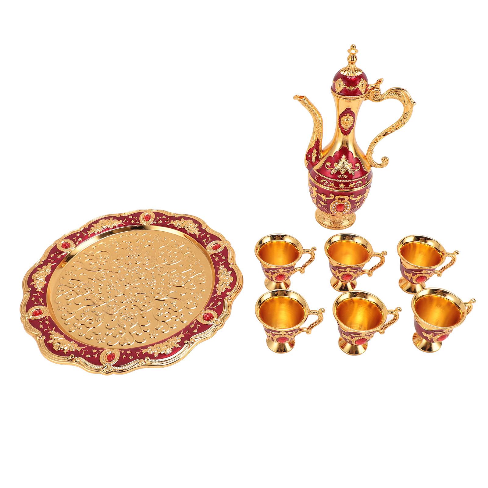 

Винтажный набор кофейников, европейский набор винных горшков с 6 чашками, чайник, чайный сервиз, набор для свадьбы, дня рождения Gold Red