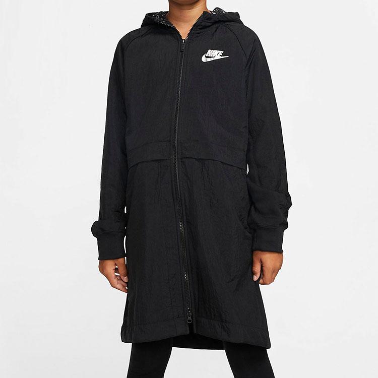 Nike Sportovní bunda střední délky s kapucí a fleecovou podšívkou Dětské svrchní oblečení Černá BV3058-010