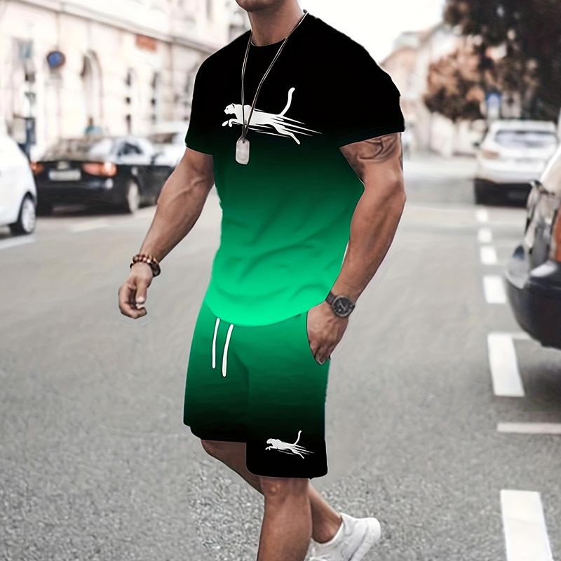 Men's Retro Suit Summer Casual Breathable Refreshing Suit Beach Style Printed 3D Leopard Oversized Men's Loose Top