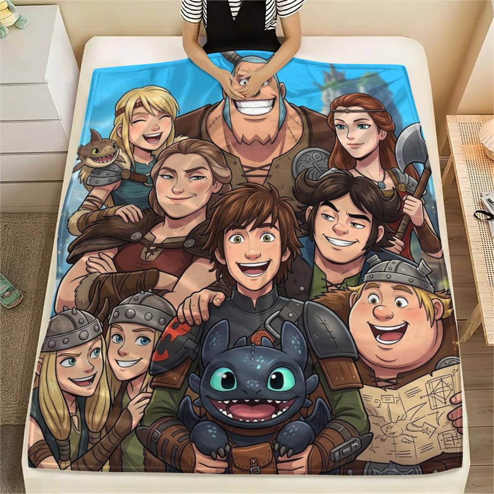 1PC How Train Dragon Patterned Flannel Blanket Suitable For All Seasons For Home Decor Warmth And Comfort Gifts Holiday Present