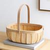 Reinforced Handle Organizer Handmade Woven Wood Storage Basket, Oval with Handle, Portable Food Serving Tray Large Capacity Bin for Kitchen