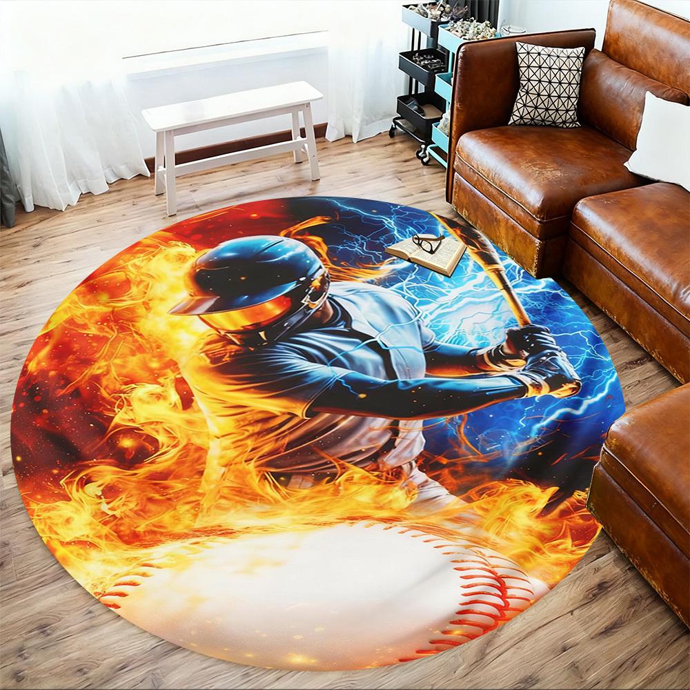 1PC Fire Lightning Round Chair mat Area Rug - Non-Slip, Floor Mat for Office, Bedroom, and Indoor Decor -Gift D1127250