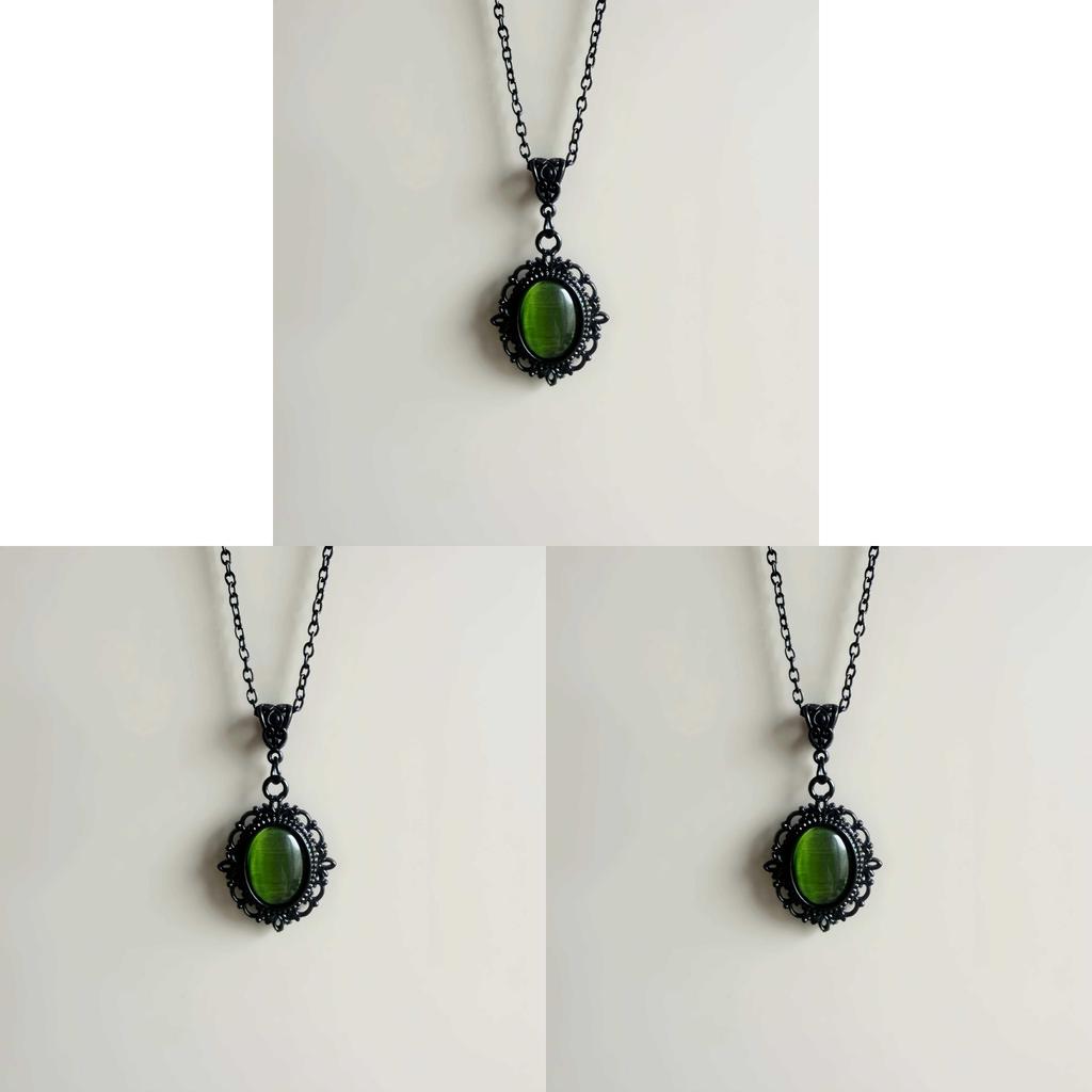 Gothic Vintage Black Pendant Necklace With Green Stone For Party Wear
