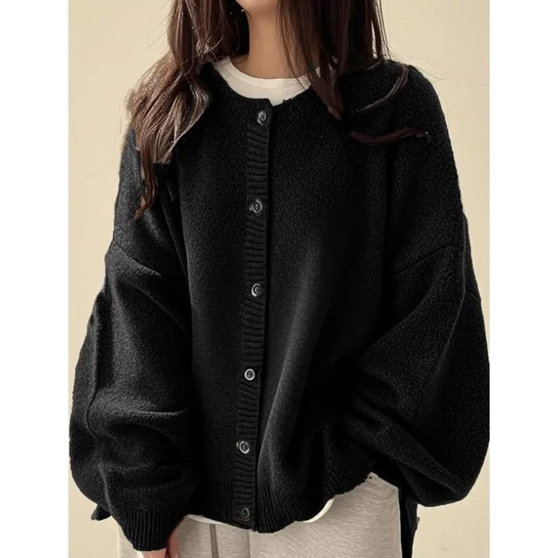 Loose Knit Cardigan Sweater Vintage Style Long Sleeve Soft Warm Top