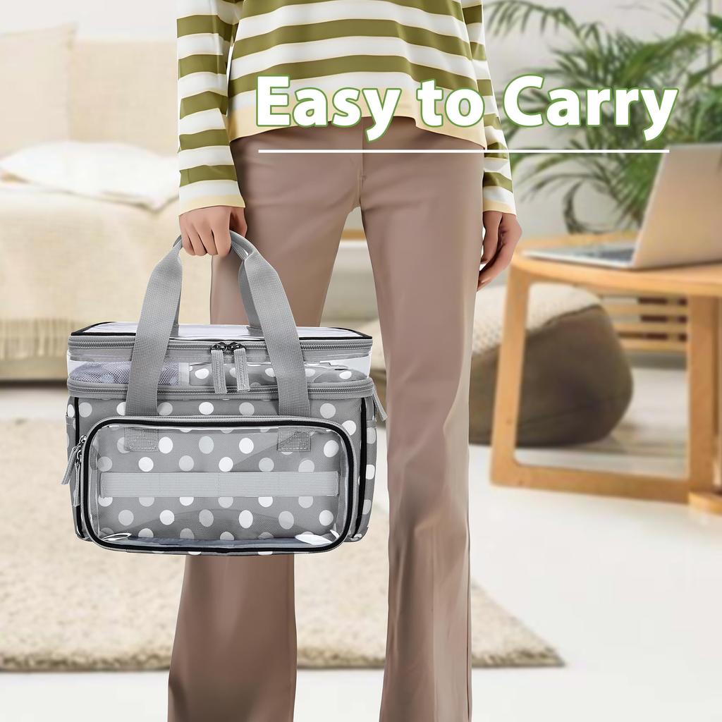 Luxja Sewing Large with Clear Compartment and Removable Perfect for Sewing Tool Storage and Bag Gray Dot Box/Sewing Bag, Double-Layered, Capacity,