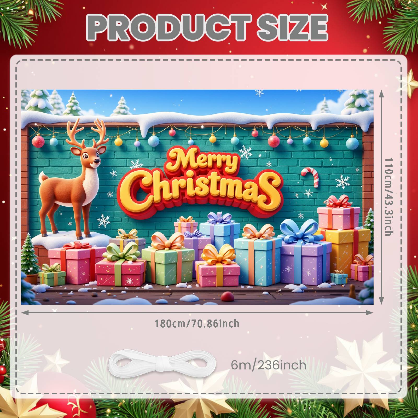 Christmas Display Reindeer Design Xmas Banner Merry Christmas Banner Snowflake Pattern Christmas Party Display For Photo