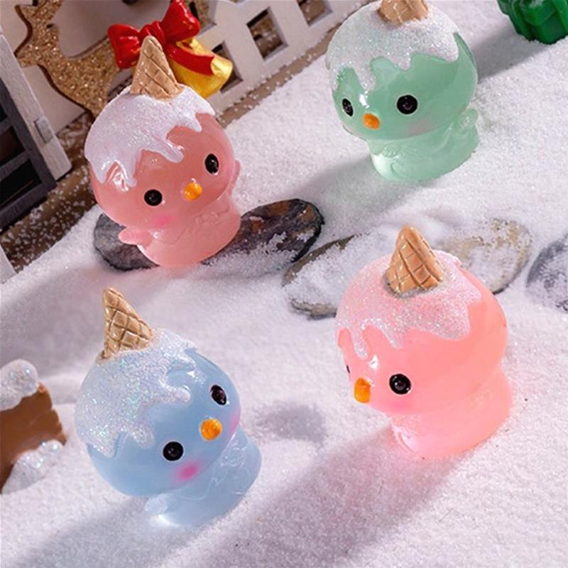 Random One Mini Luminous Ice Cream Cone Christmas Snowman Resin Car Ornaments Glow In The Dark Snowman DIY Dollhouse Accessories