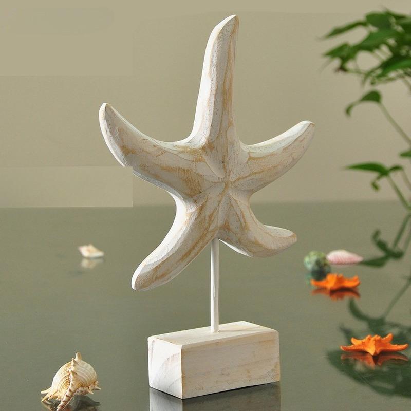 Mediteranean Style Home Decoration Accessories Wooden Crafts Starfish Conch Hippocampus Wood Carving Marine Living Room Decor