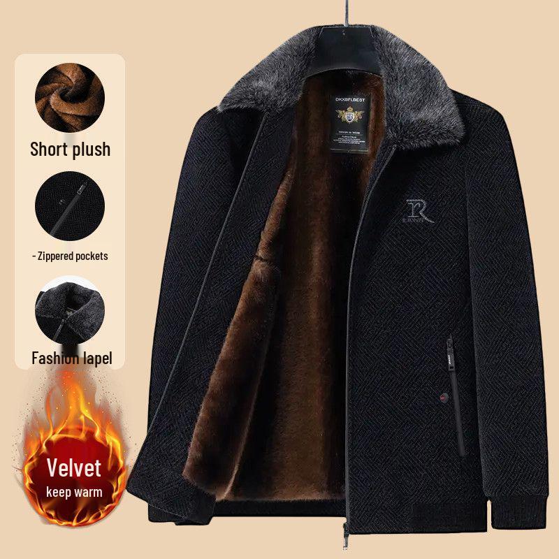 

Mid-Length Wool Coat for Mature Men - Winter Cotton-Blend Chenille Jacket Size 175 for 90-110 lbs