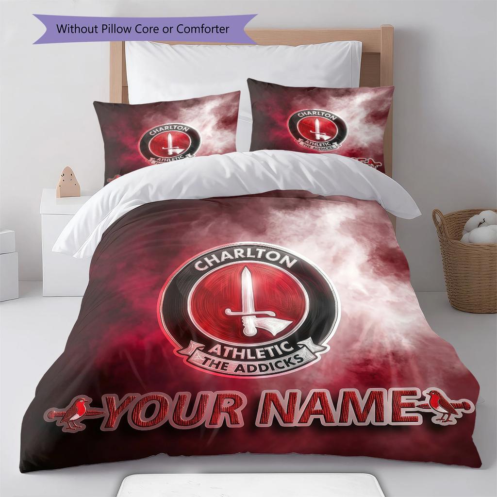 Custom Name Charlton Athletic Pattern Bedding Quilt Set Home Decoration Gift (1 * duvet cover + 2 * pillowcase without core)