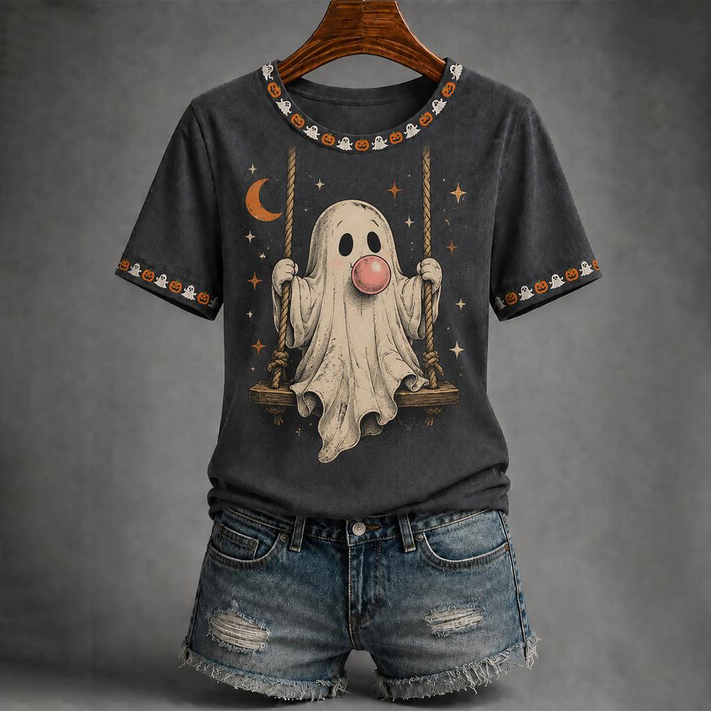 Women's Casual Halloween Print Short Sleeve T-Shirt Top