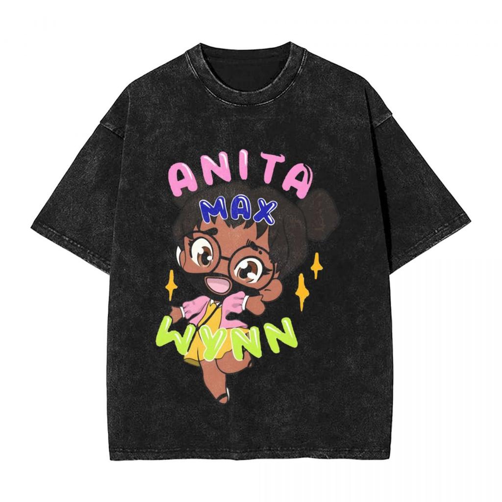 Anita Max Woman Men Cotton Washed Hot Stamping Print TShirt Harajuku Cotton Tshirt Mens Summer Short Sleeve Tees