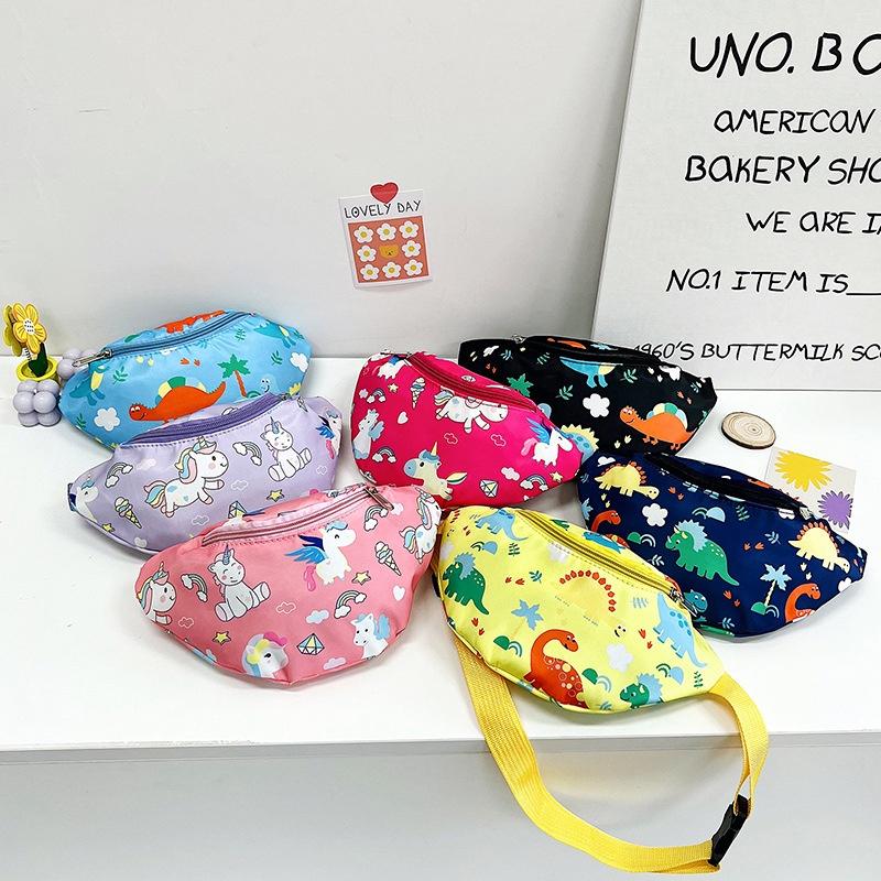 Cute Unicorn Kids Waist Bag Cartoon Dinosaur Shoulder Bag Nylon Material Lightweight And Theft-proof