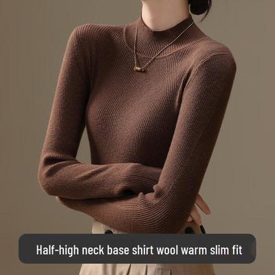 Women's Semi-High Neck Long-Sleeve Knit Top