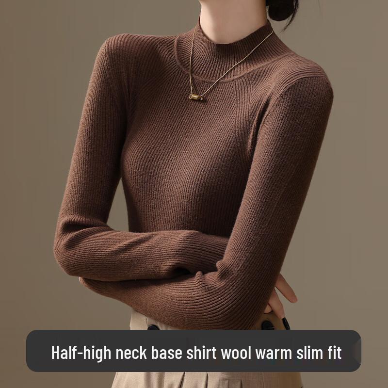 

Women s Semi-High Neck Long-Sleeve Knit Top One Size (99-143 lbs)