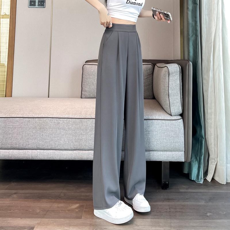 Women s 2026 High-End Grey Wide-Leg Pants - Spring/Summer Straight-Leg Design XL for 121-135 lbs