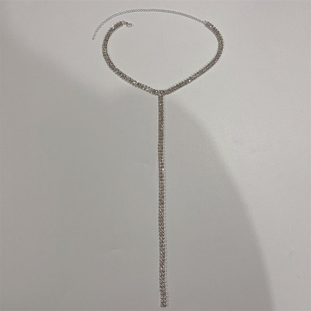 European And American Simple, Fashionable And Sexy Diamond-Encrusted Necklace Body Chain For Women, Beach Bikini Rhinestone Body Jewelry