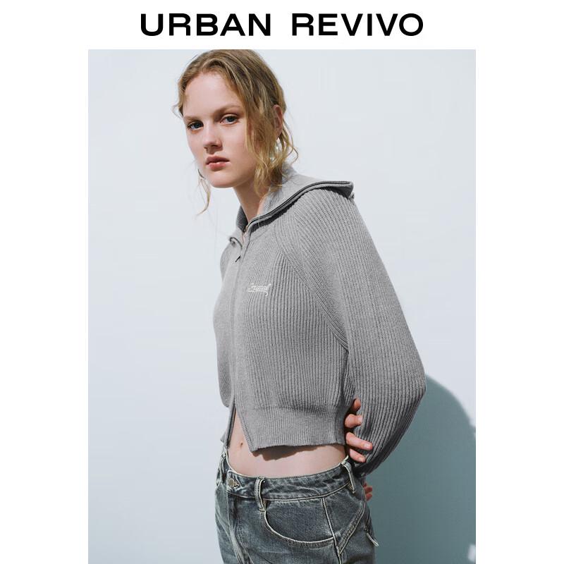 UR 2024 Winter Damen Colorblock Bestickter Strickcardigan mit Doppelreißverschluss