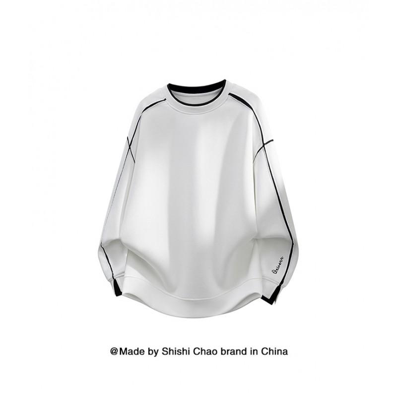 Unisex Oversized Retro Stripe Long Sleeve Crewneck Tee Cotton Blend Fall Winter Casual Wear