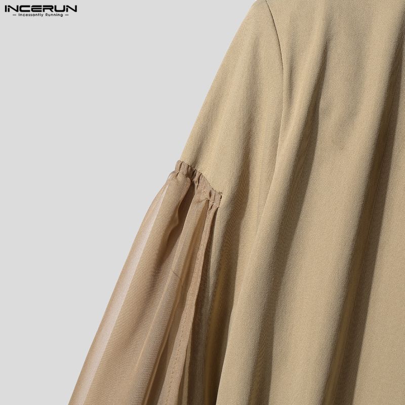 INCERUN Herren Langarm Gürtel Mesh Patchwork Unregelmäßig Lässig Dünne Lange Mäntel