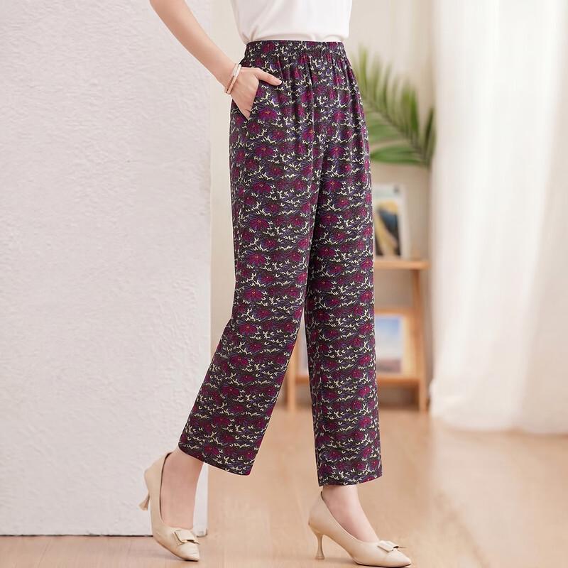 Women s High-Waist Floral Straight-Leg Casual Pants 3XL