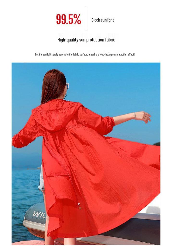 Damen Mittellange Anti-UV Sommerjacke - 2023 Atmungsaktiv Koreanischer Stil, Locker, Elegant und Dünnes Design