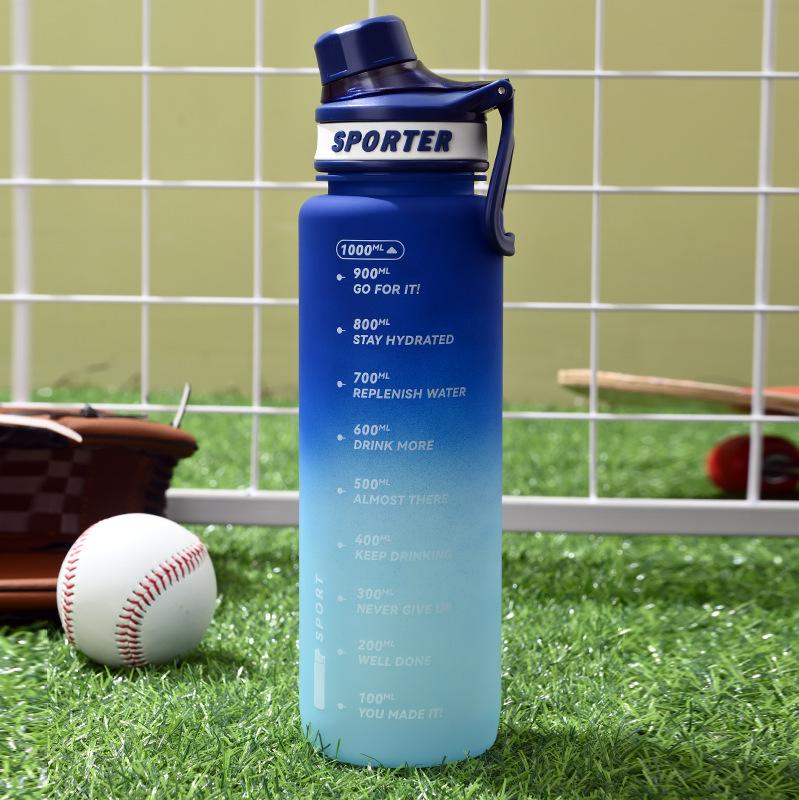 1000ML Large Capacity Sports Water Bottle with Time Marker Outdoor Travel Gym Fitness Jugs Leakproof Plastic Bottles Drinking