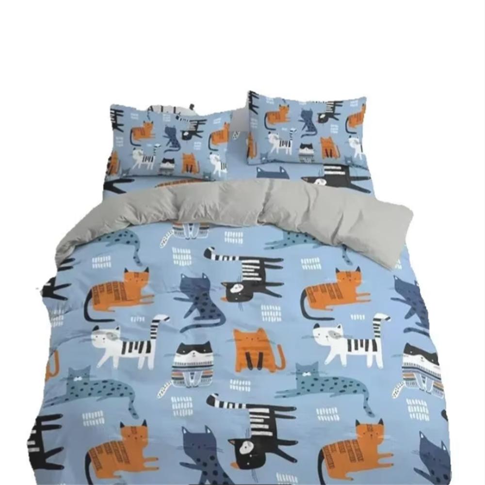 Tegneserie Sengetøy Sett Søte Katter Trykt 3D Dynetrekk Sett Twin Full Queen King Dobbel Størrelse Putetrekk Sengetøy Myk Polyester