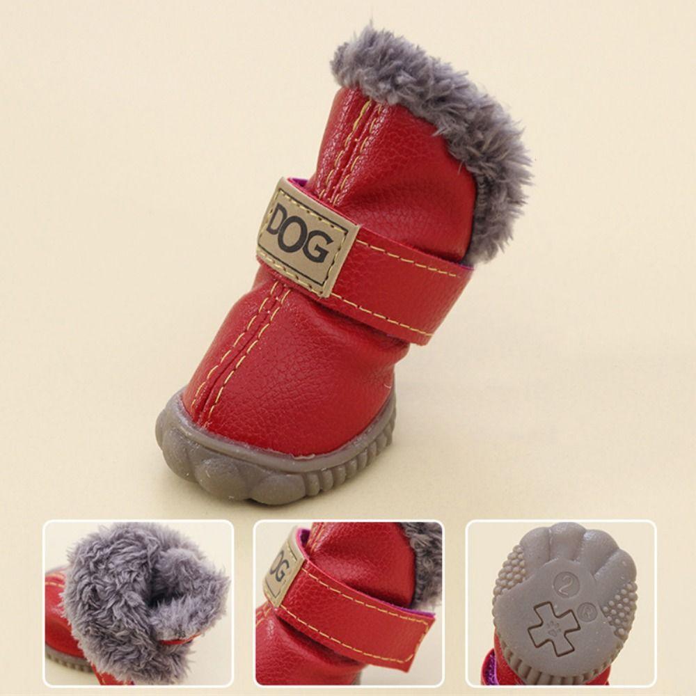 Warm Pet Snow Boots Fashion Waterproof Non Slip Winter Pet Dog Shoes Plush/PU Soft for 4Pcs/Set Winter