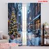 2pcs 2D Flat Printing Merry Christmas Popular Window Drapes Day Toys Street View Snow Scenery Christmas Polyester Without