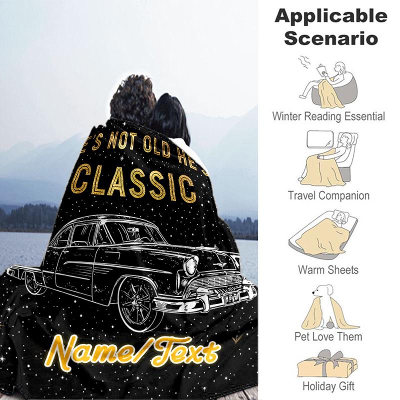 1PC Custom Name Classic Car Starry Night flannel blanket versatile,all-season throw suitable for the living room,bedroom,camping,travel,and gift