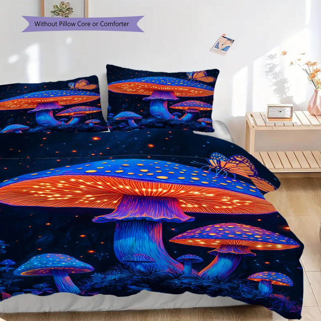 Mushroom Pattern Bedding Quilt Set Quilt Cover Pillowcase Home Decoration Birthday Gift (1 * duvet cover + 2 * pillowcase, without core)