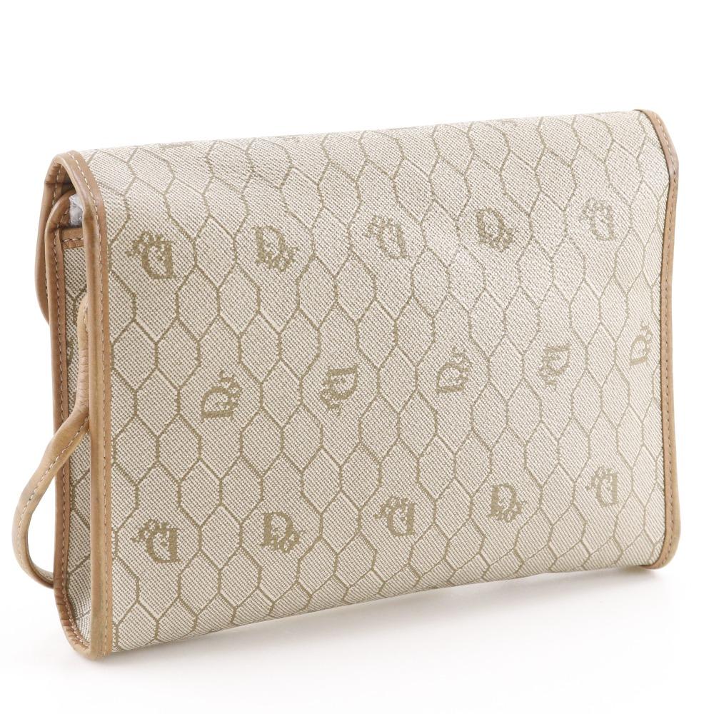 Dior Honeycomb Pattern Shoulder Bag vintage beige PVC Women Used