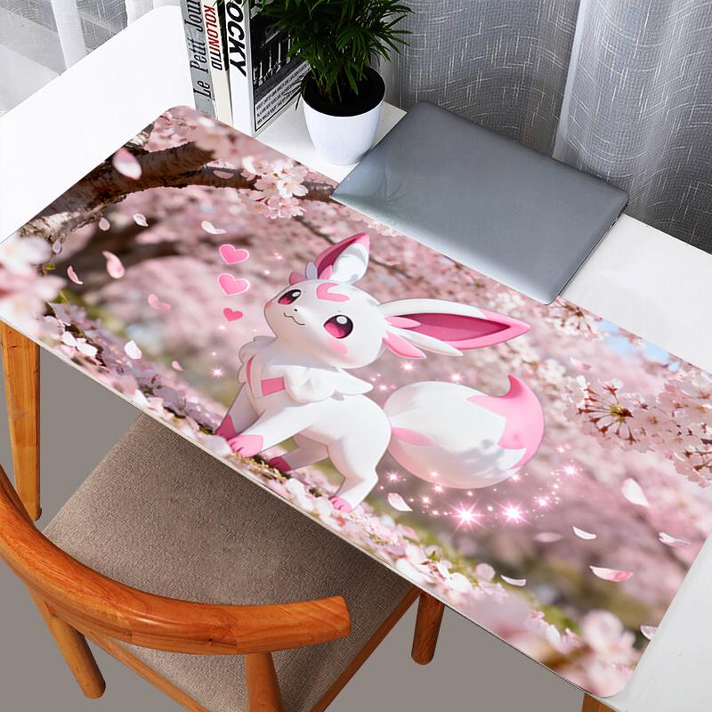 Mouse Pad Anime Pokemon Sylveon Cherry Blossom Anime Extended Gaming Mouse Pad NonSlip Large Desk Mat