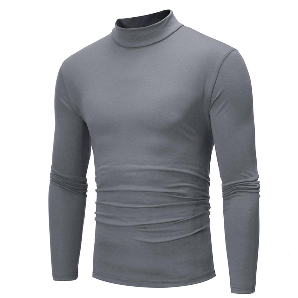 Men's Autumn Winter Color Turtleneck Long Sleeve T-shirt Top Blouse