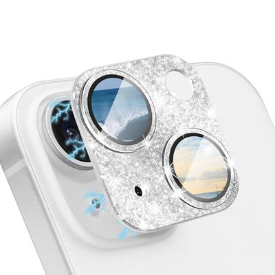 CeiBand Rhinestone Camera Compatible with iPhone 15 Lens Camera Aluminum Alloy Edging Tempered Glitter Lens Protection High Overexposure Overall