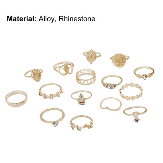 15Pcs Twist Stackable Knuckle Rings Carved Hollow Heart Finger Rings Jewelry Accessory