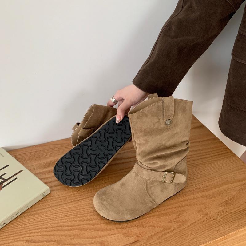 Martin Boots Women's 2025 New Autumn Mid-tube Stacking Boots Inner Height-increasing Short Boots Thick-soled and Lightweight Western Boots Women's