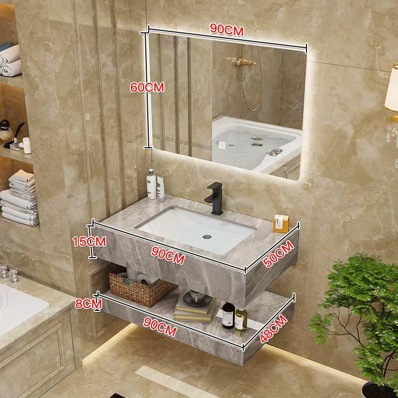 Modern Minimalist Sintered Stone Washbasin Set with Seamless Ceramic Sink, Bathroom Cabinet, and Mirror Storage Cabinet
